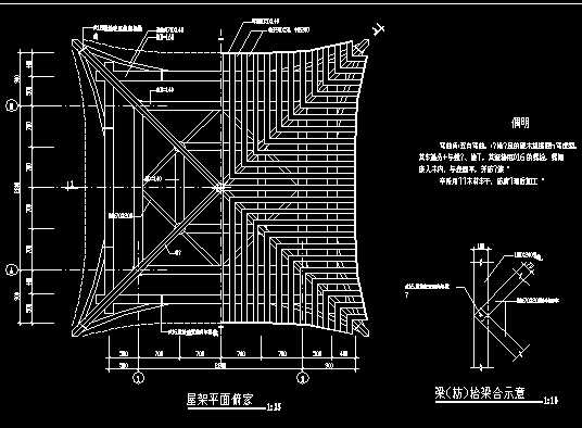 古亭屋架平面施工图免费下载 - 园林绿化及施工 - 土木工程网