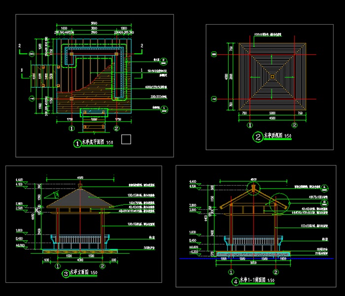 凉亭详细设计cad施工图[原创]